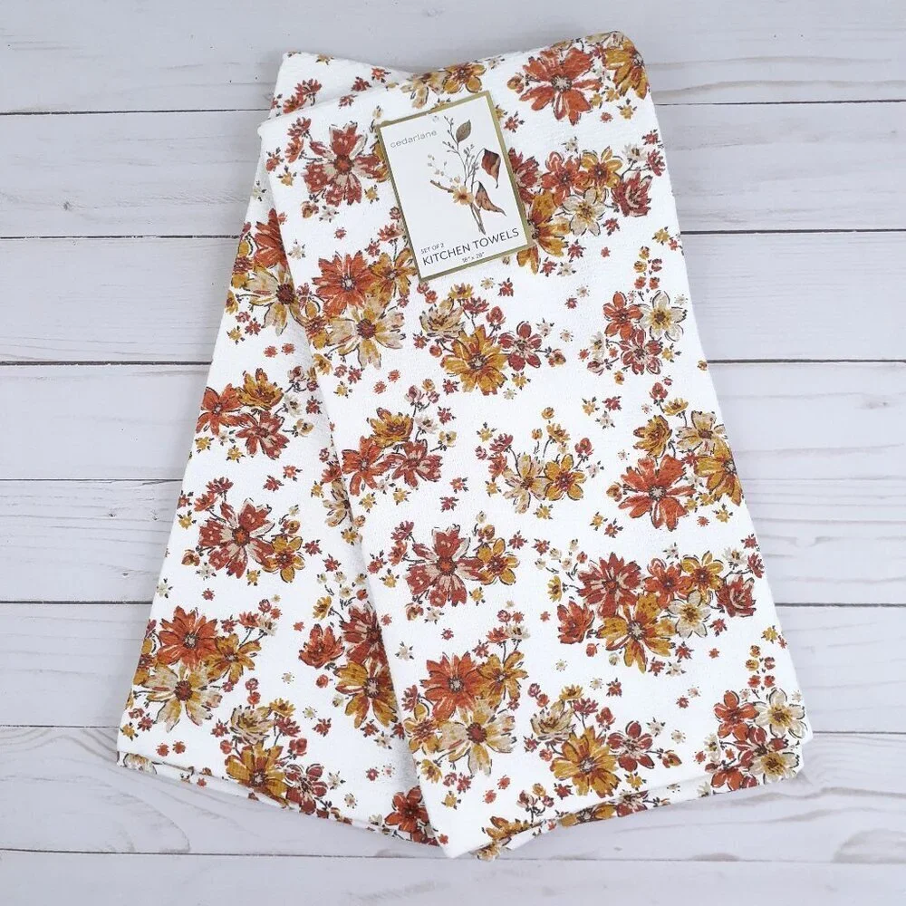 Cedarlane Kitchen Towels Towel Set of 2 Fall Flowers Floral Dual Purpose 18x28